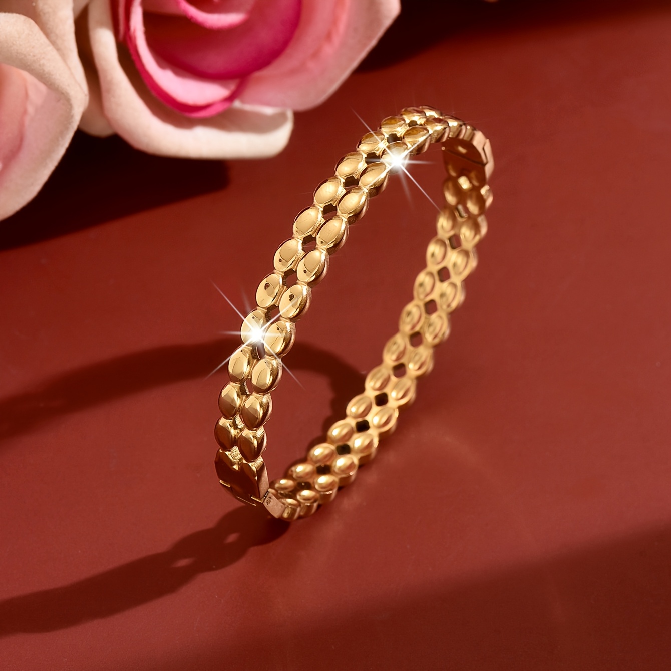 Women's Double-layer Oval Stainless Steel Bracelet, Minimalist Chic